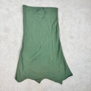 Voice Green Linen Blend Handkerchief Hem Midi Skirt Womens Small Drawstring Boho